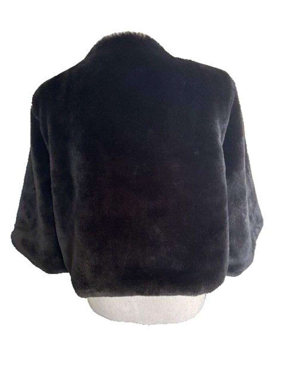 Haani Black Fur Jacket Elegant 100% Polyester with jeweled neck line *** - Picture 3 of 5